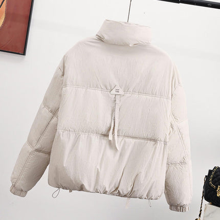 Women's Cropped Long Sleeve Zip Up Puffer Jacket Stand Collar Coats