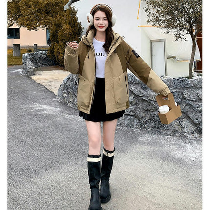 Women's Cropped Puffer Jacket Hooded Zip Up Coat Winter Warm Outwear