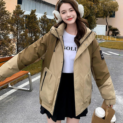 Women's Cropped Puffer Jacket Hooded Zip Up Coat Winter Warm Outwear