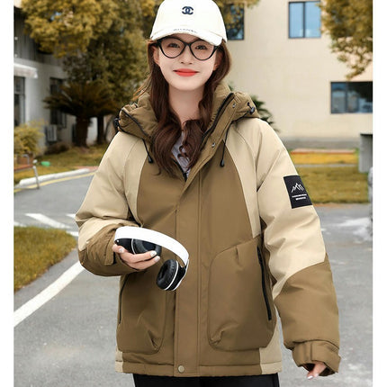 Women's Cropped Puffer Jacket Hooded Zip Up Coat Winter Warm Outwear