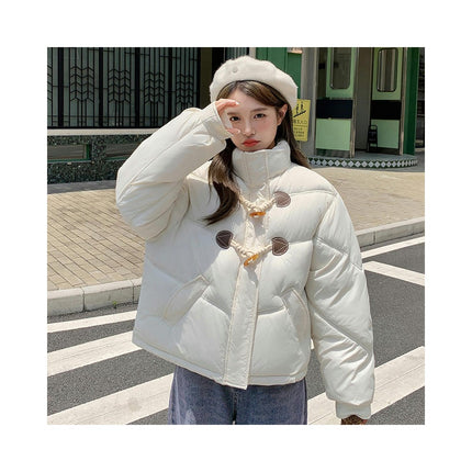 Womens Cropped Long Sleeve Puffer Jacket Zip Up Padded Winter Outwear