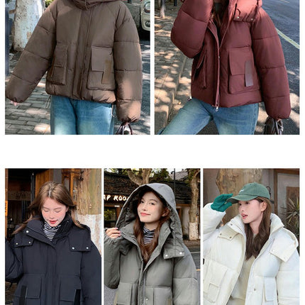 Women's Cropped Padded Puffer Jacket Hooded Zip Up Coat Winter Warm Outwear