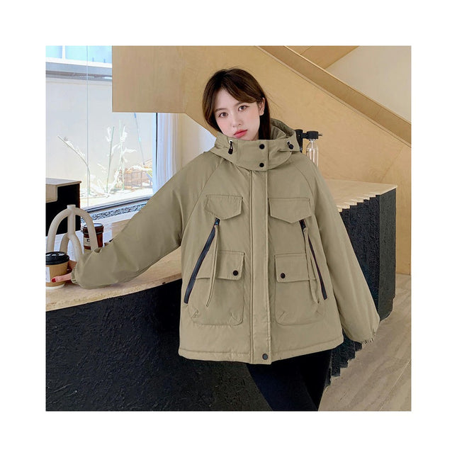 Women Winter Jacket Thicken Hooded Warm Long Sleeves Coat