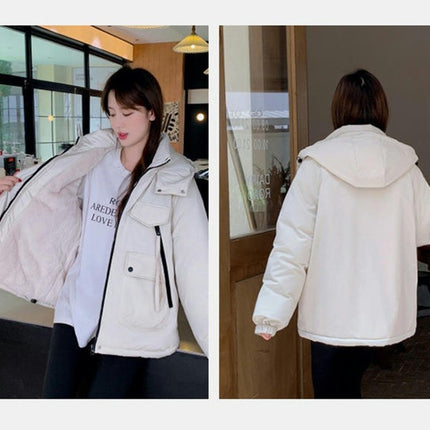 Women Winter Jacket Thicken Hooded Warm Long Sleeves Coat