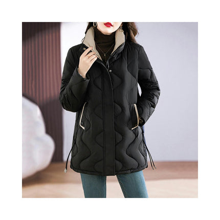 Women Winter Puffer Jacket Quilted Stand Collar Warm Long Sleeves Coat