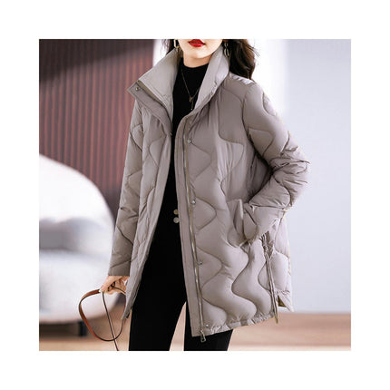 Women Winter Puffer Jacket Quilted Stand Collar Warm Long Sleeves Coat