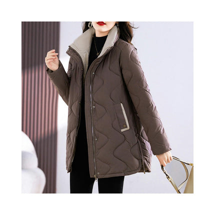 Women Winter Puffer Jacket Quilted Stand Collar Warm Long Sleeves Coat