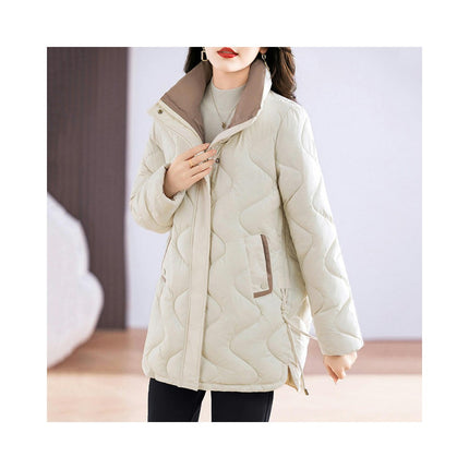 Women Winter Puffer Jacket Quilted Stand Collar Warm Long Sleeves Coat