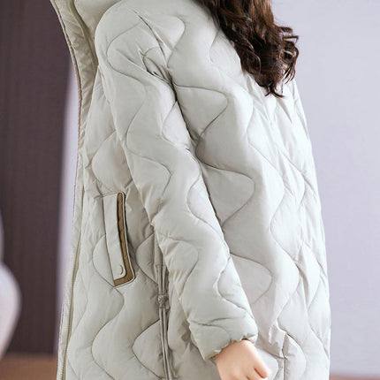 Women Winter Puffer Jacket Quilted Stand Collar Warm Long Sleeves Coat