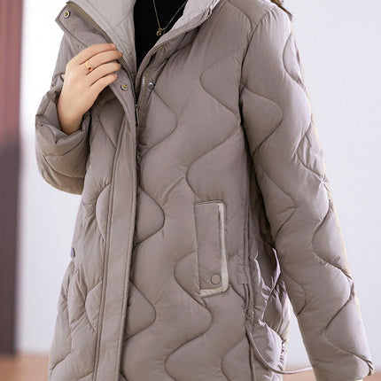 Women Winter Puffer Jacket Quilted Stand Collar Warm Long Sleeves Coat