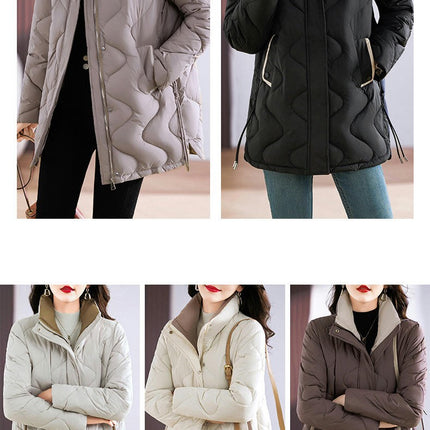 Women Winter Puffer Jacket Quilted Stand Collar Warm Long Sleeves Coat