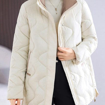 Women Winter Puffer Jacket Quilted Stand Collar Warm Long Sleeves Coat