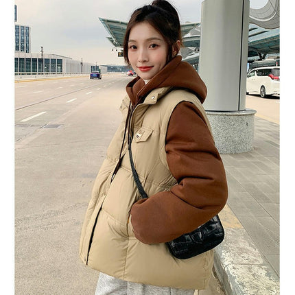 Women's Winter Cropped Puffer Jacket Hooded Long Sleeve Zip Up Short Outwear