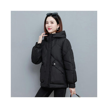 Women's Winter Hooded Puffer Jacket Long Sleeve Zip Up Short Coat