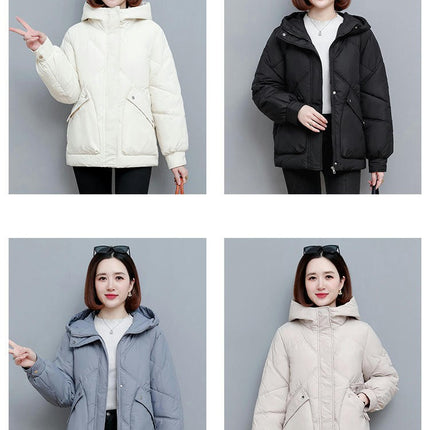 Women's Winter Hooded Puffer Jacket Long Sleeve Zip Up Short Coat