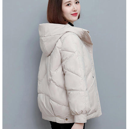 Women's Winter Hooded Puffer Jacket Long Sleeve Zip Up Short Coat