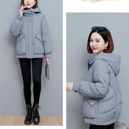 Women's Winter Hooded Puffer Jacket Long Sleeve Zip Up Short Coat