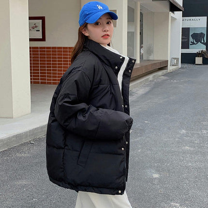 Puffer Jackets for Women Baggy Warm Stand Collar Long Sleeve Full Zip Short Coat