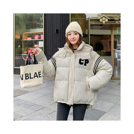 Women's Cropped Hooded Puffer Jacket Zip Up Winter Warm Short Outerwear