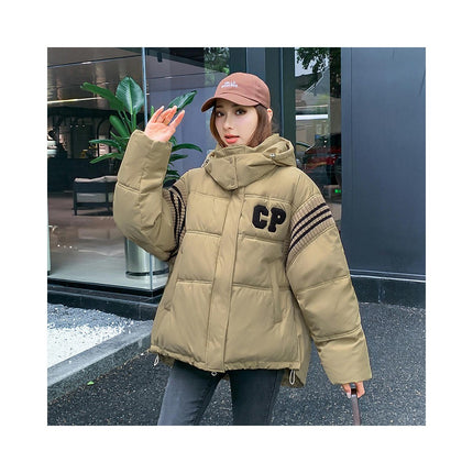 Women's Cropped Hooded Puffer Jacket Zip Up Winter Warm Short Outerwear