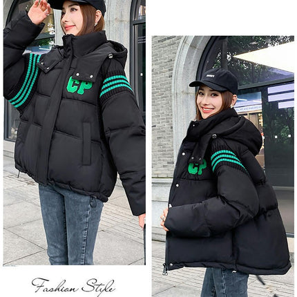 Women's Cropped Hooded Puffer Jacket Zip Up Winter Warm Short Outerwear