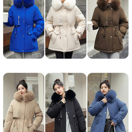 Women's Winter Heavy Coat Thicken Warm Parka Jacket with Faux Fur Hood