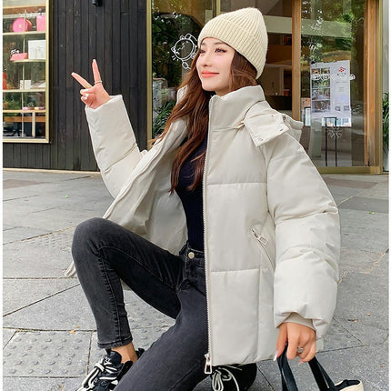 Cropped Puffer Jacket for Women Padded Long Sleeve Coat with Hood