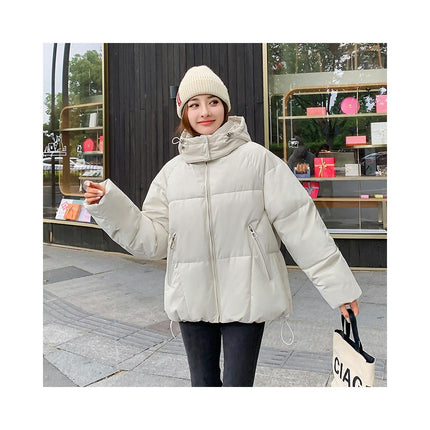 Cropped Puffer Jacket for Women Padded Long Sleeve Coat with Hood