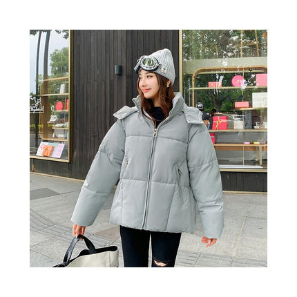 Cropped Puffer Jacket for Women Padded Long Sleeve Coat with Hood