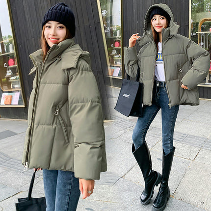 Cropped Puffer Jacket for Women Padded Long Sleeve Coat with Hood