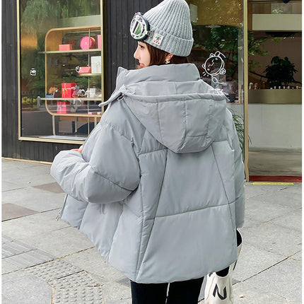 Cropped Puffer Jacket for Women Padded Long Sleeve Coat with Hood