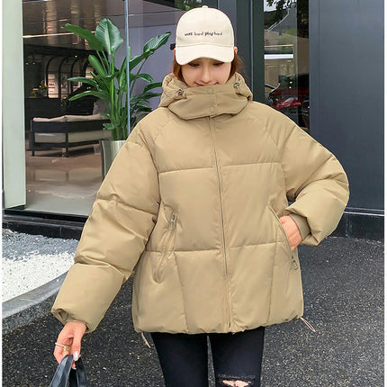 Cropped Puffer Jacket for Women Padded Long Sleeve Coat with Hood