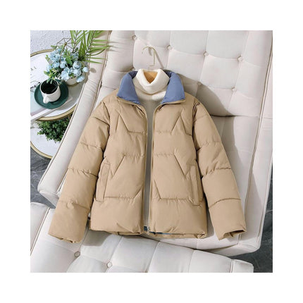 Women's Padded Puffer Jacket Cropped Zip Up Stand Collar Quilted Winter Outwear