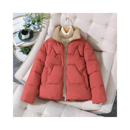 Women's Padded Puffer Jacket Cropped Zip Up Stand Collar Quilted Winter Outwear