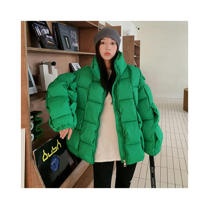 Women's Winter Puffer Jacket Long Sleeve Stand Collar Zip-Up Short Padded Coat