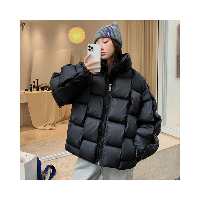 Women's Winter Puffer Jacket Long Sleeve Stand Collar Zip-Up Short Padded Coat