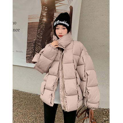 Women's Winter Puffer Jacket Long Sleeve Stand Collar Zip-Up Short Padded Coat