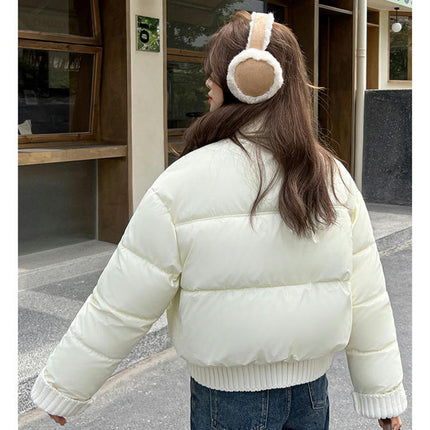 Womens Cropped Puffer Jacket Long Sleeve Stand Collar Winter Coat