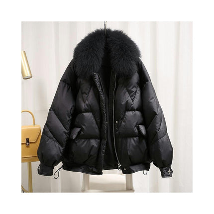 Women Short Puffer Jackets Winter Zip Up Outerwear with Faux Fur Trim Collar