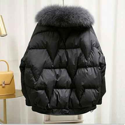 Women Short Puffer Jackets Winter Zip Up Outerwear with Faux Fur Trim Collar