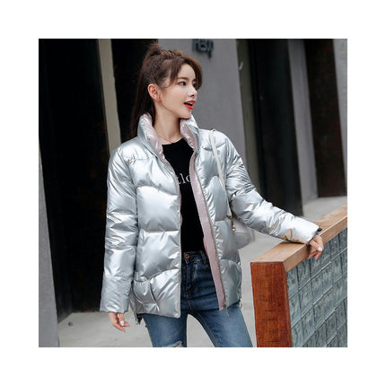 Women's Winter Stand Collar Zip Up Puffer Jacket Short Padded Outerwear