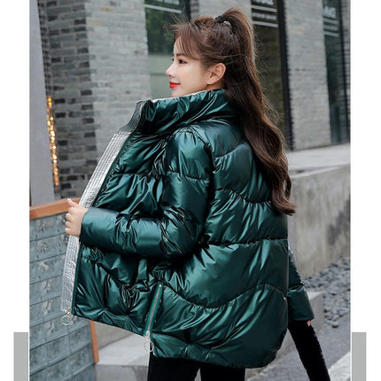 Women's Winter Stand Collar Zip Up Puffer Jacket Short Padded Outerwear