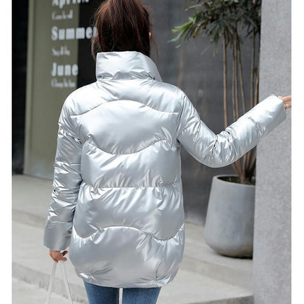 Women's Winter Stand Collar Zip Up Puffer Jacket Short Padded Outerwear