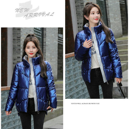 Women's Winter Stand Collar Zip Up Puffer Jacket Short Padded Outerwear