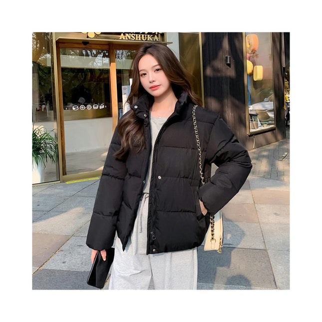 Women's Winter Puffer Jacket Cropped Zip Up Quilted Coat Padded Outerwear