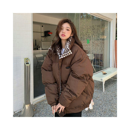 Women's Cropped Puffer Jacket Stand Collar Padded Coat Winter Zip Up Quilted Outerwear