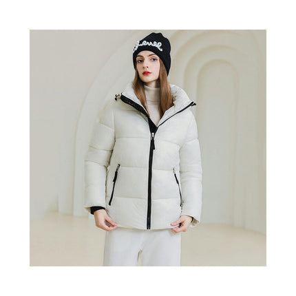 Women's Hooded Cropped Puffer Jacket Zip Up Quilted Winter Short Padded Outerwear