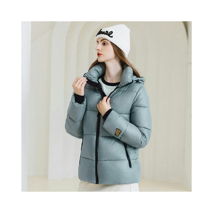 Women's Hooded Cropped Puffer Jacket Zip Up Quilted Winter Short Padded Outerwear