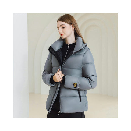 Women's Hooded Cropped Puffer Jacket Zip Up Quilted Winter Short Padded Outerwear