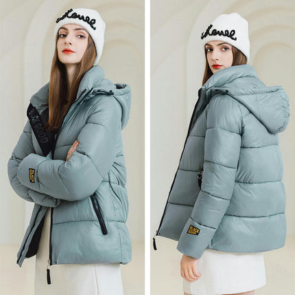 Women's Hooded Cropped Puffer Jacket Zip Up Quilted Winter Short Padded Outerwear